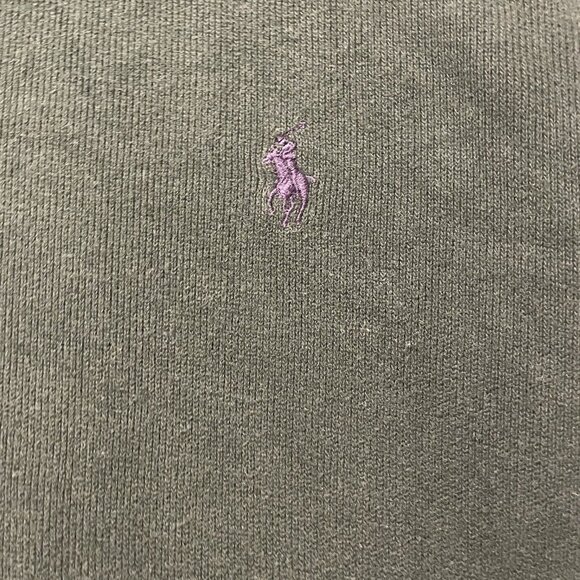 Polo Ralph Lauren Sweater Mens XXL PulloverQuarter Zip Olive Green Purple Pony - Picture 3 of 8